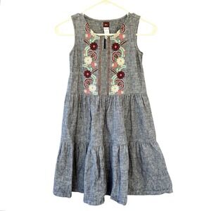Tea Collection‎ Embroidered Chambray Dress Girls 7 Linen/Cotton Blend Boho Fall